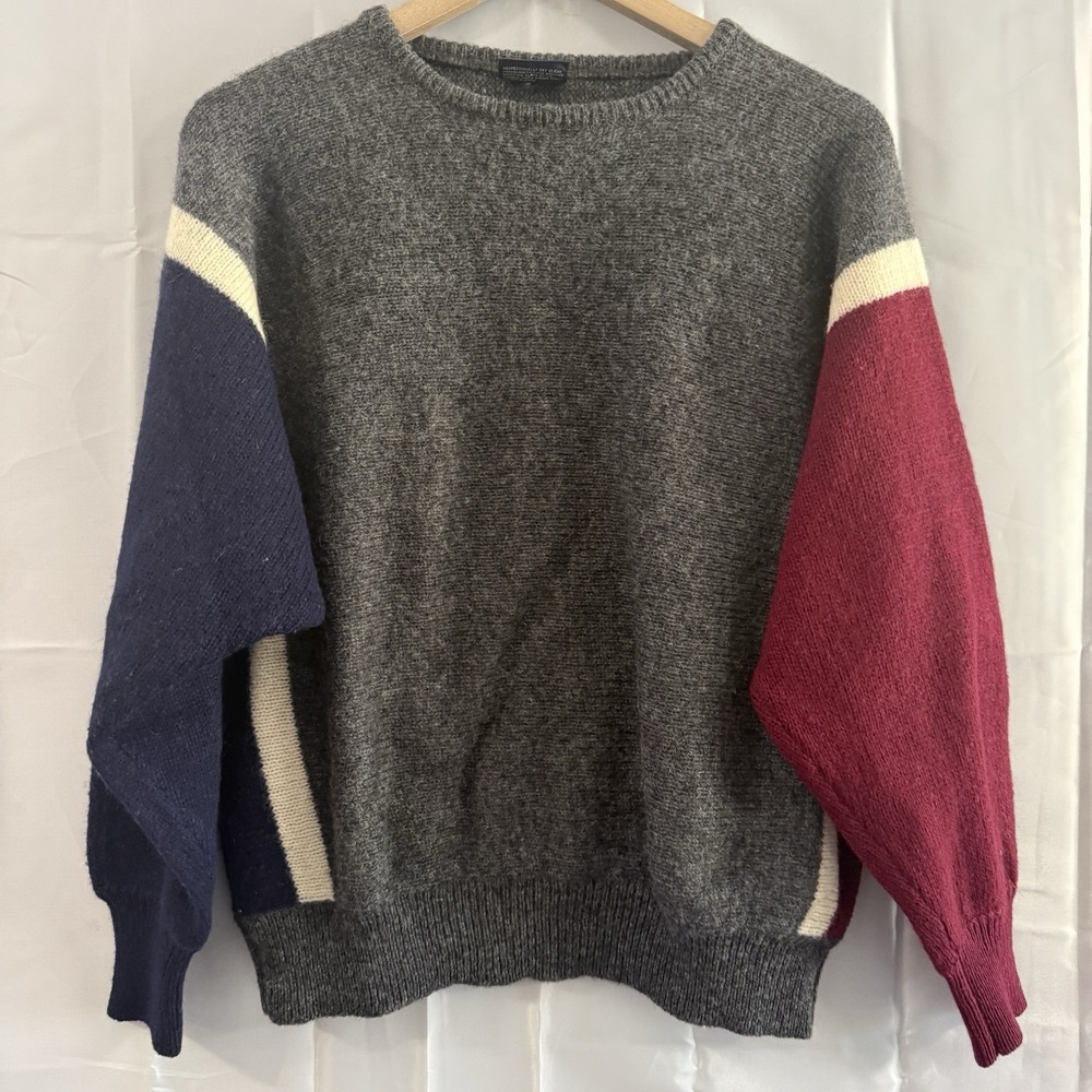 Vintage 90s Gant Sweater Womens Wool Gray Color block Retro M Preppy